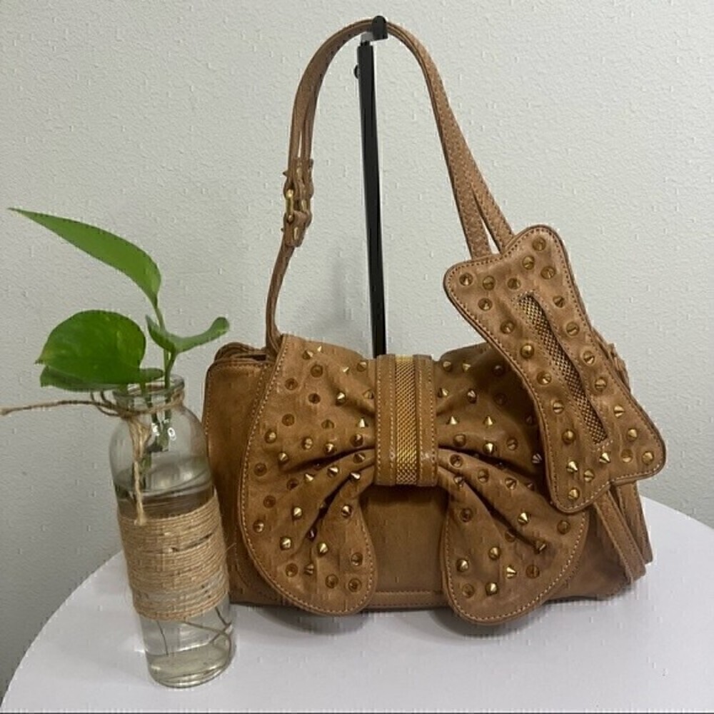 3.1 Phillip Lim Women's Brown Gold Edie Bow Bag Leather Purse Studded Bow Flap - Picture 3 of 12